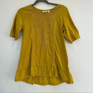 LOGO Lori Goldstein Womens Cotton Slub Top Embroidered Meshsize Golden